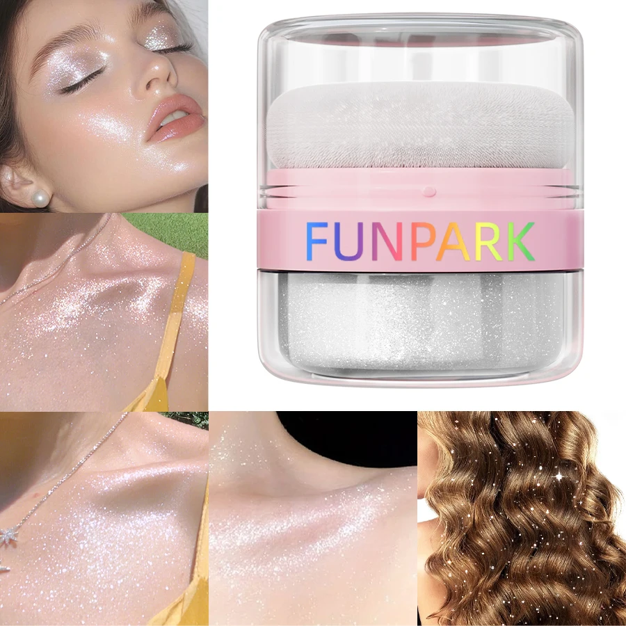 La poudre surligneuse illumine le visage, avec bouffée de reflets et d'ombre sur le visage ou le corps, maquillage coréen blanc argent, 1 pièce