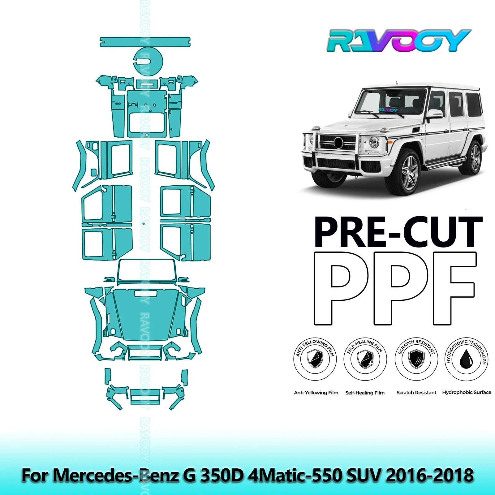 

Full Vehicle Clear Bra Precut PPF Paint Protection Film For Mercedes-Benz G 350D 4Matic-550 SUV 2016-2018