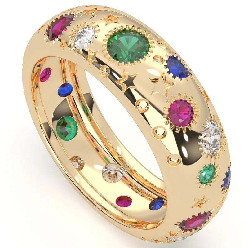 Traumhafter Luxus-Sternenhimmel-Ring für Frauen mit mehrfarbigem synthetischem Zirkon-Inlay, Party- und Bankett-Ring, Modeschmuck.