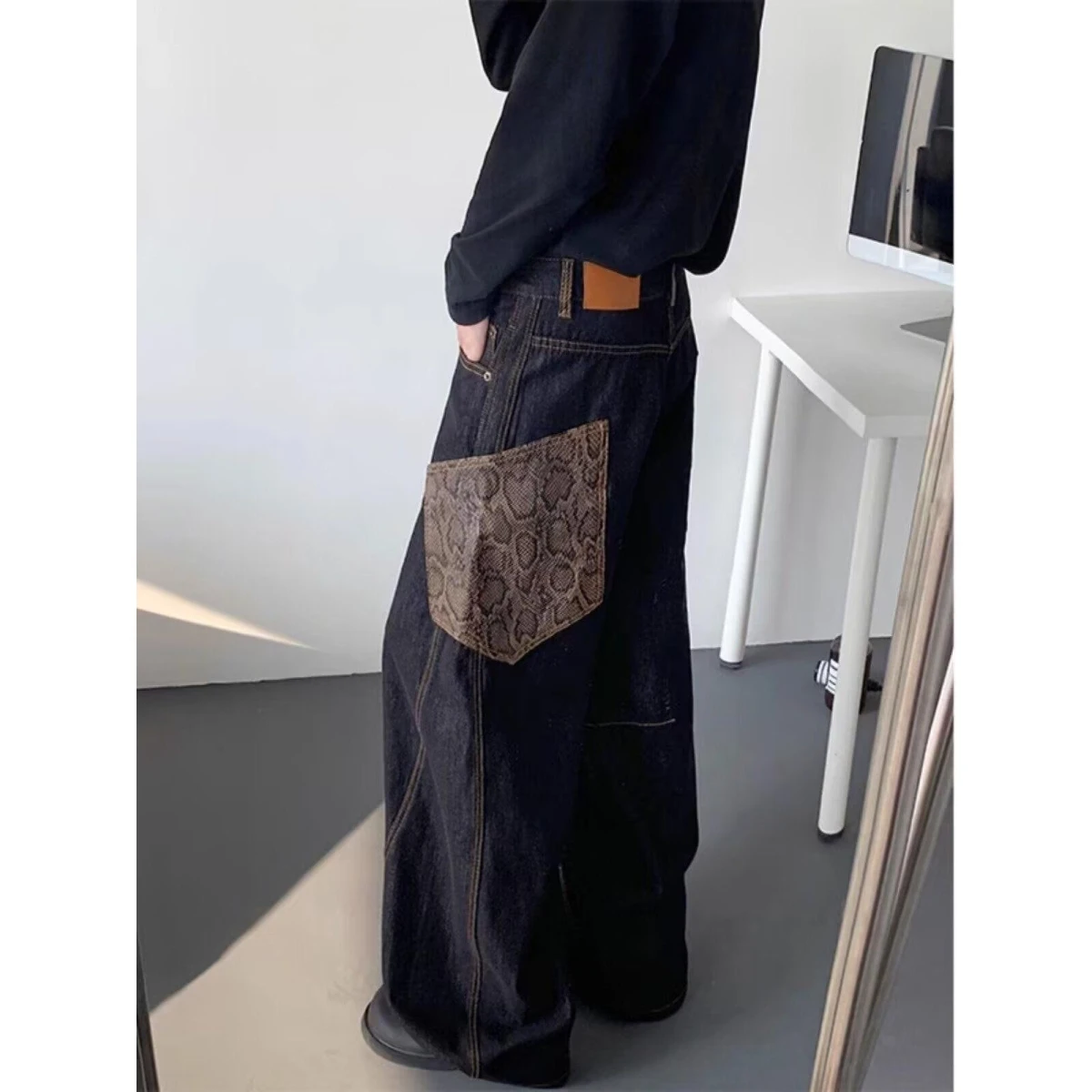 

American High Street Large ket Casual Men's Jeans Summer Trendy Brand Waed Loose Wide Leg Knife Pants Straight Tube