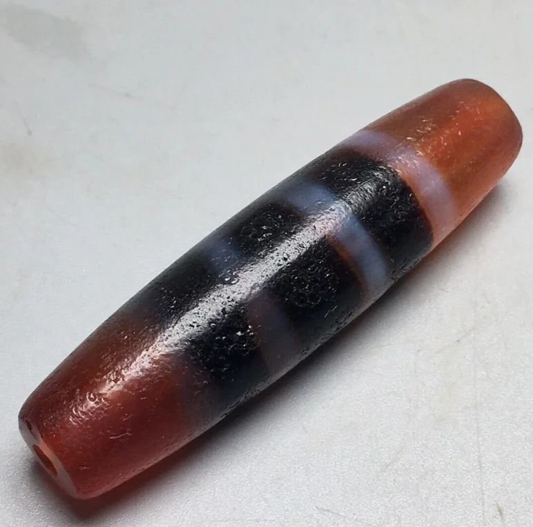 Tibetan Old Oily Patina Red Agate Dzi * 4 Lines * Bead Pendant 49mm M3225