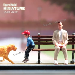 Miniatures 1/64 1/43 1/87 1/24 Forrest Gump Sitting on Bench with Little Body Dog Diorama Scene Figure Movie Character Model