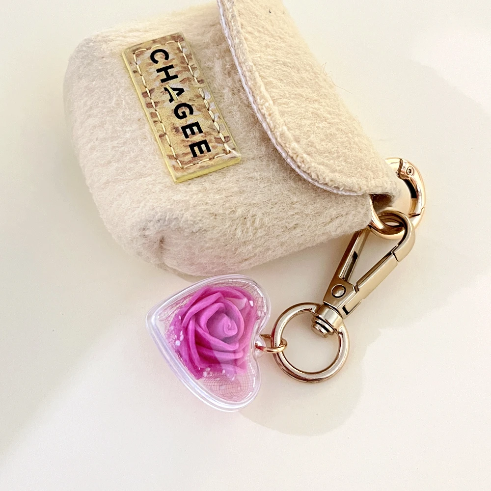 Sweet Rose Keychain Purse Handbag Decor Love Heart Pendant Eternal Flower Keyrings For Women Valentine Day Gifts view 3