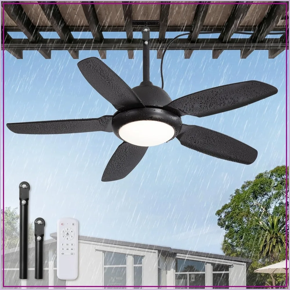 

42 Inch Waterproof Outdoor Ceiling Fan with Lights and Remote, IP65 Hanging Fan with 3CCT 6-Speed DC Motor, Wet Rated Plug in Fan for Patios Porch Pergola