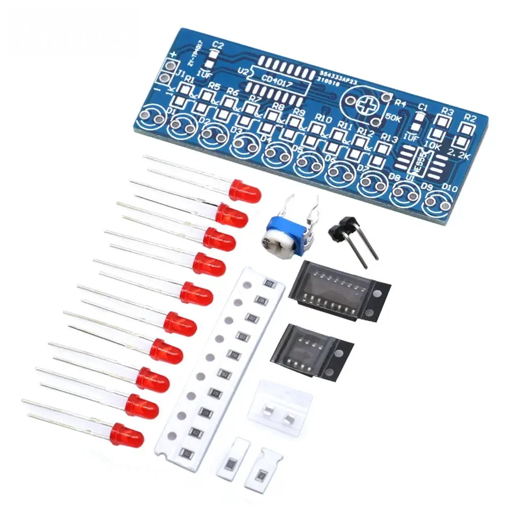 Programmable Running LED Flow Light DIY Kit Using NE555 Timer & CD4017 IC - Oscillator, Capacitor, and Clock Control Board