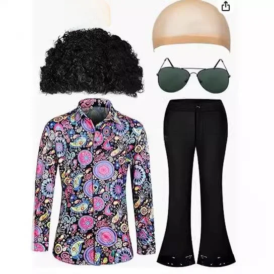 

Men's Vintage Sequin Top Flared Pants Set Long Sleeve Printed Casual Comfortable Non-deformable Summer Outfit for Women