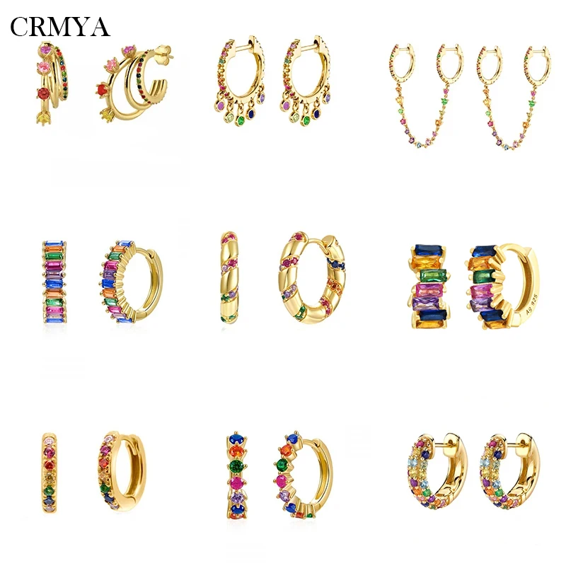 

CRMYA Color CZ Zircon Hoop Earrings For Women Luxury Piercing Gold Plated Women's Hoop Earrings 2022 Party Jewelry Wholesale