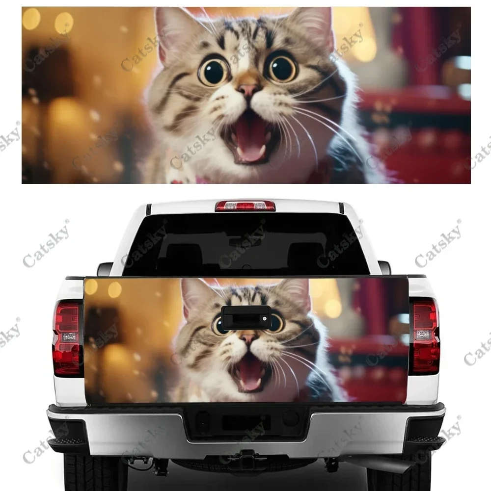 

Funny Surprised Cats Animal Truck Tailgate Wrap Professional Grade Material Universal Fit for Full Size Trucks Weatherproof