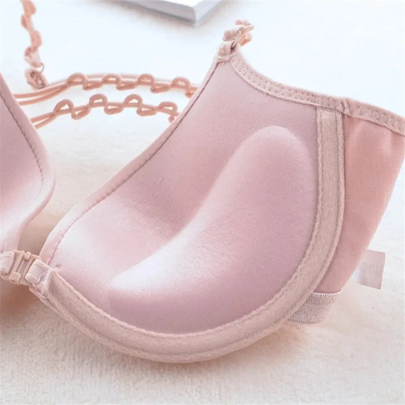 Fashion Solid Color Bra V-neck Smooth Comfortable Gathering Bra Push Up Lingerie Adjustable Women's Underwear Front Button Top
