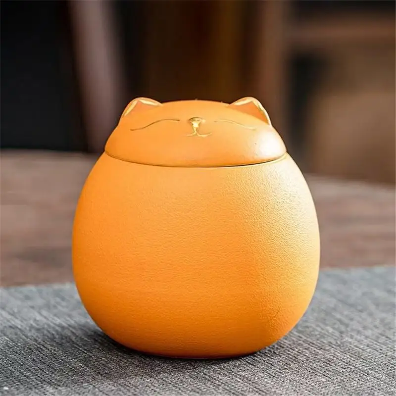 Porcelain Coffee Container Desk Decoration Tea Cans Portable Lucky Cat Ceramic Tea Cans Moisture Proof Storage Jar  Candy Pots