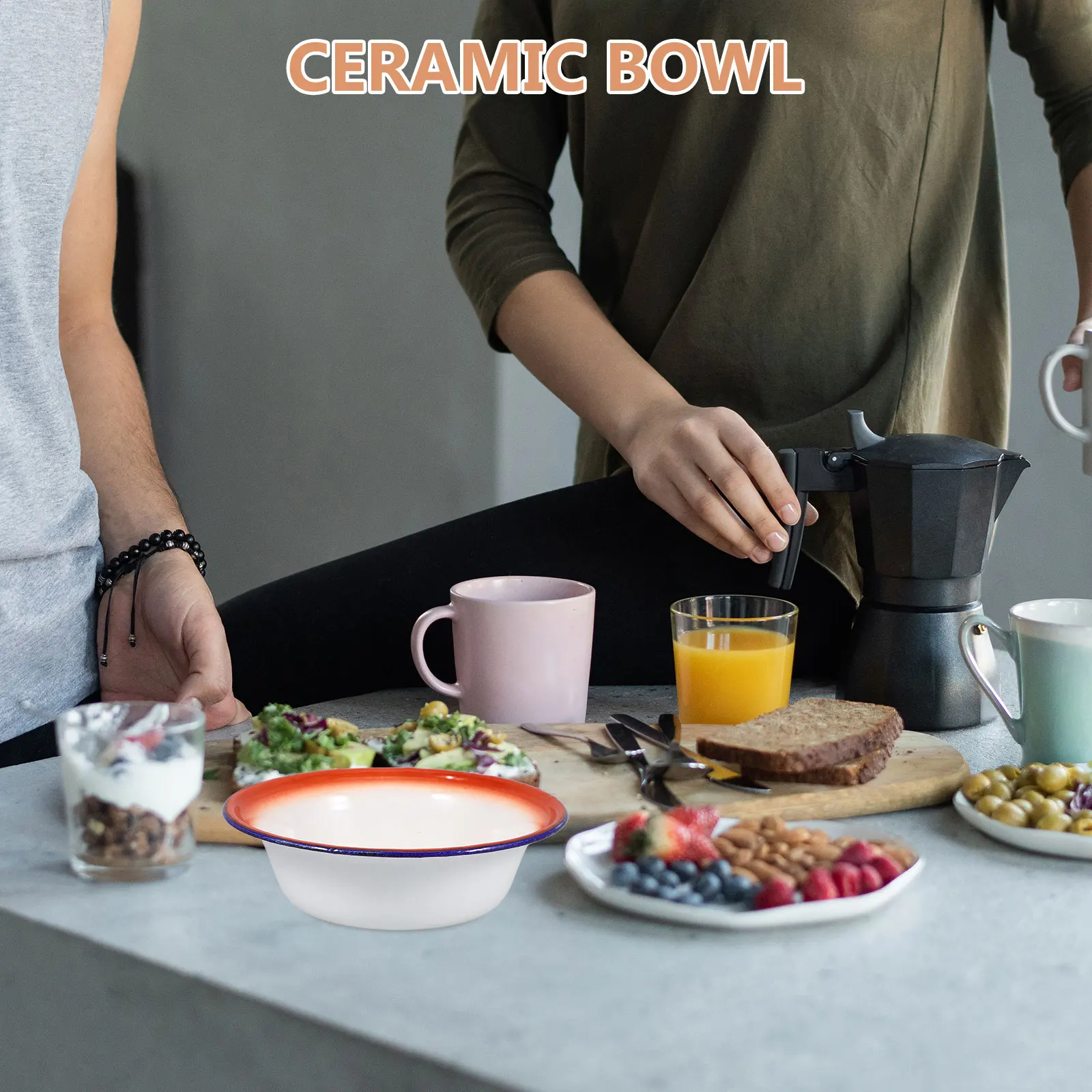 

Retro Enamel Bowl Large Capacity Thickened Enameled Basin for Kitchen Dad Decorative Bowls Square Food Storage