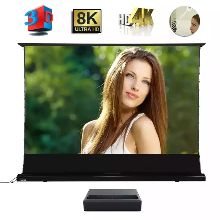 XJK Wholesale Motorized Floor Rising ALR Projection Screen 100 Inch Ultra Short Throw 4K HD UST Laser Projector
