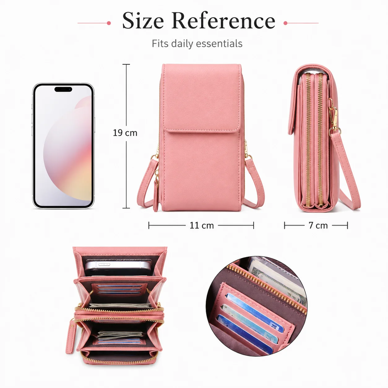 Buylor Touch Screen Cell Phone Bag Women Soft Leather Wallet Multi Card Slots Crossbody Shoulder Bag for Daily Shopping/Office