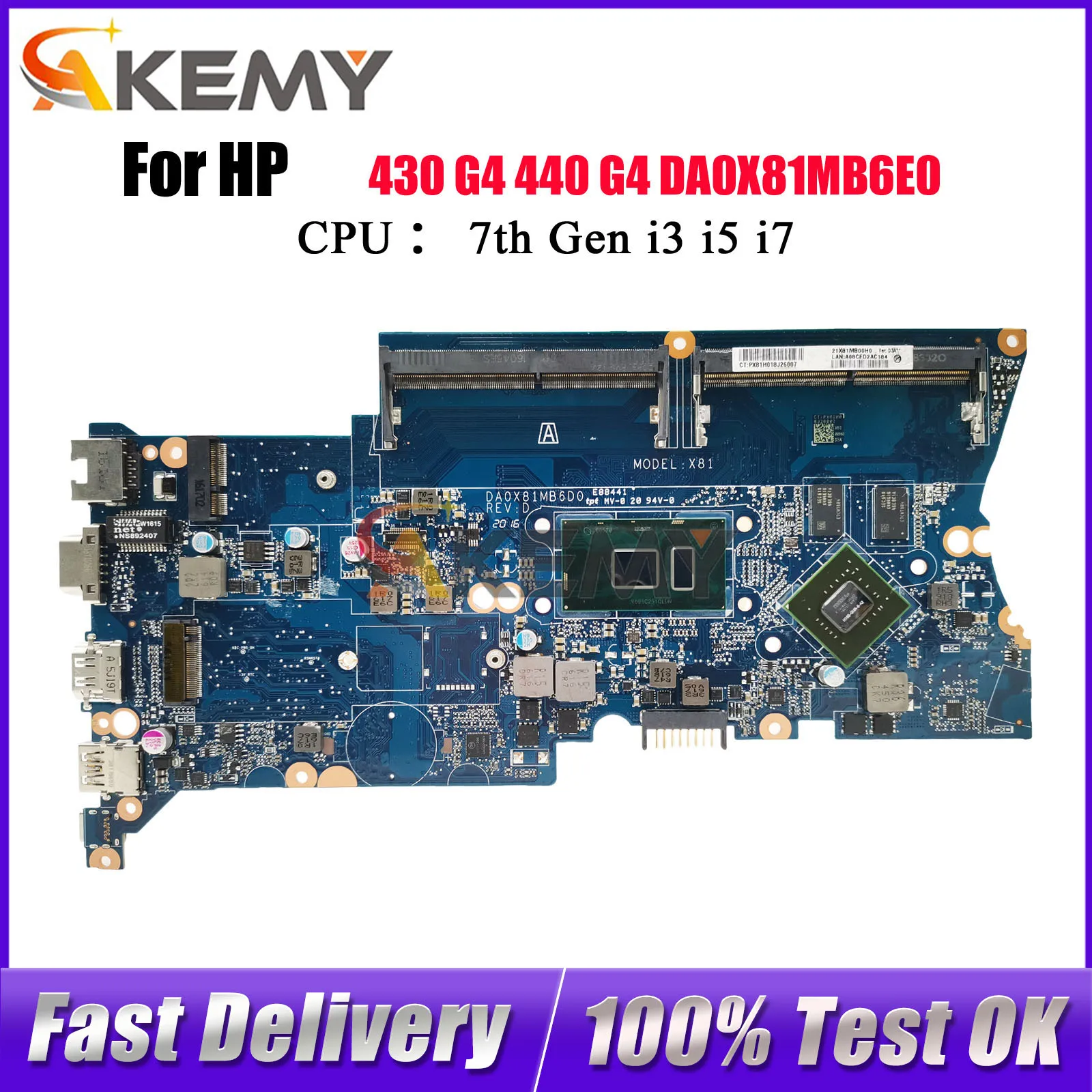 

DA0X81MB6E0 для ноутбука HP ProBook 430 440 G4, материнская плата 913100-001 913101-601 с процессором i3 i5 i7 DDR4, 100% полностью протестировано