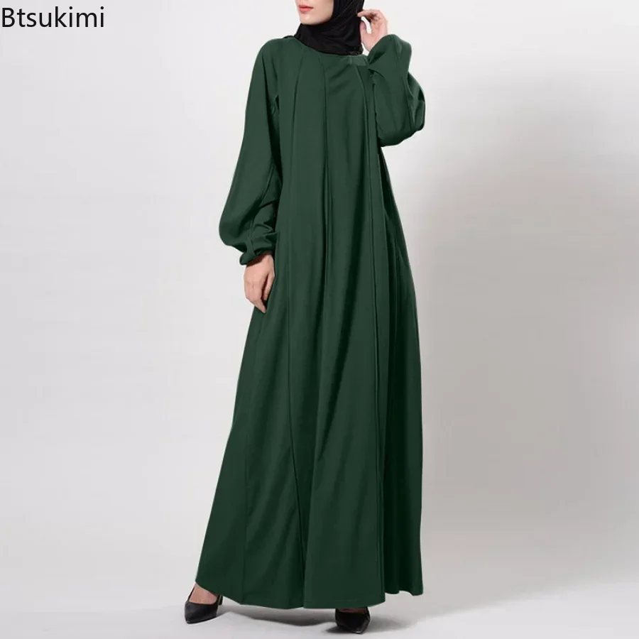 Plus Size 4XL 5XL Cotton Long Sleeve Abayas for Women Muslin Dress O-Neck Soft  Loose Waist Pocket Mid-calf Casual Robes Female