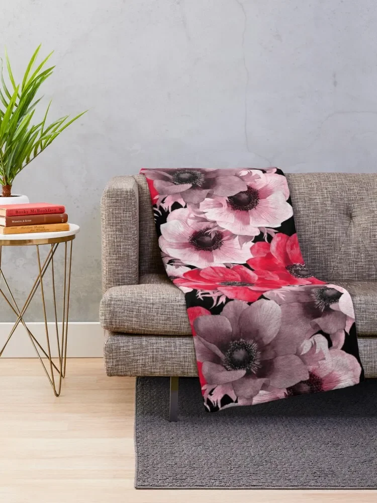 red anemone pattern Throw Blanket Flannels Luxury Throw Bed Fashionable Flannel Fabric Blankets