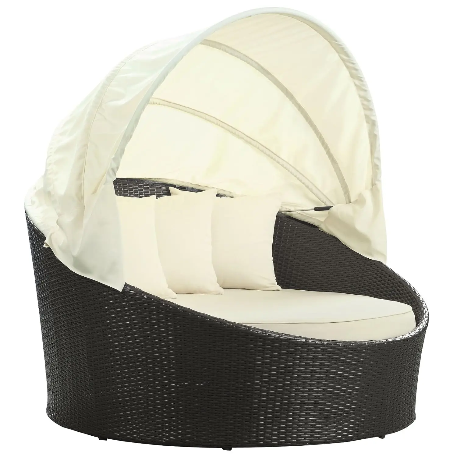 

Siesta Wicker Rattan Outdoor Patio Canopy Daybed in Espresso White, Customized