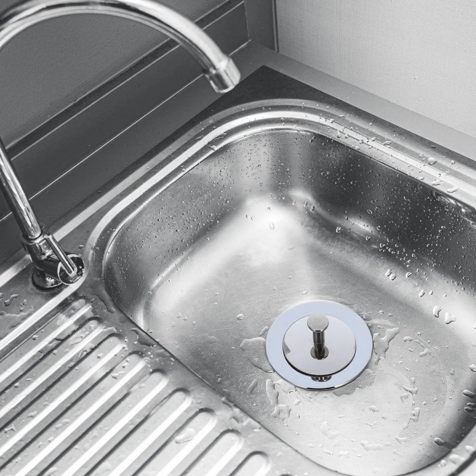 

Kitchen Sink Strainer Assembly Stainless Steel Deep Basket Removable Stopper Strainer for Mop Laundry Marble Sinks Drainage