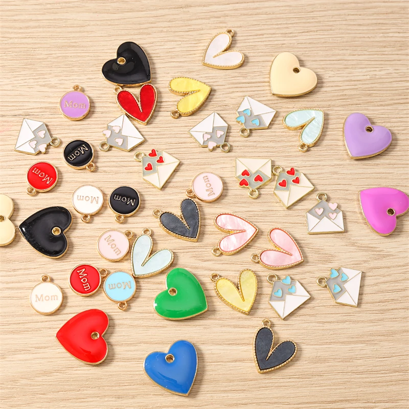 10 Stück niedliche, bunte Emaille-Herzanhänger in verschiedenen Farben zum Basteln von Schmuck, Ohrringen, Halsketten, Armbändern und für DIY-Bastelarbeiten. – Detail 3