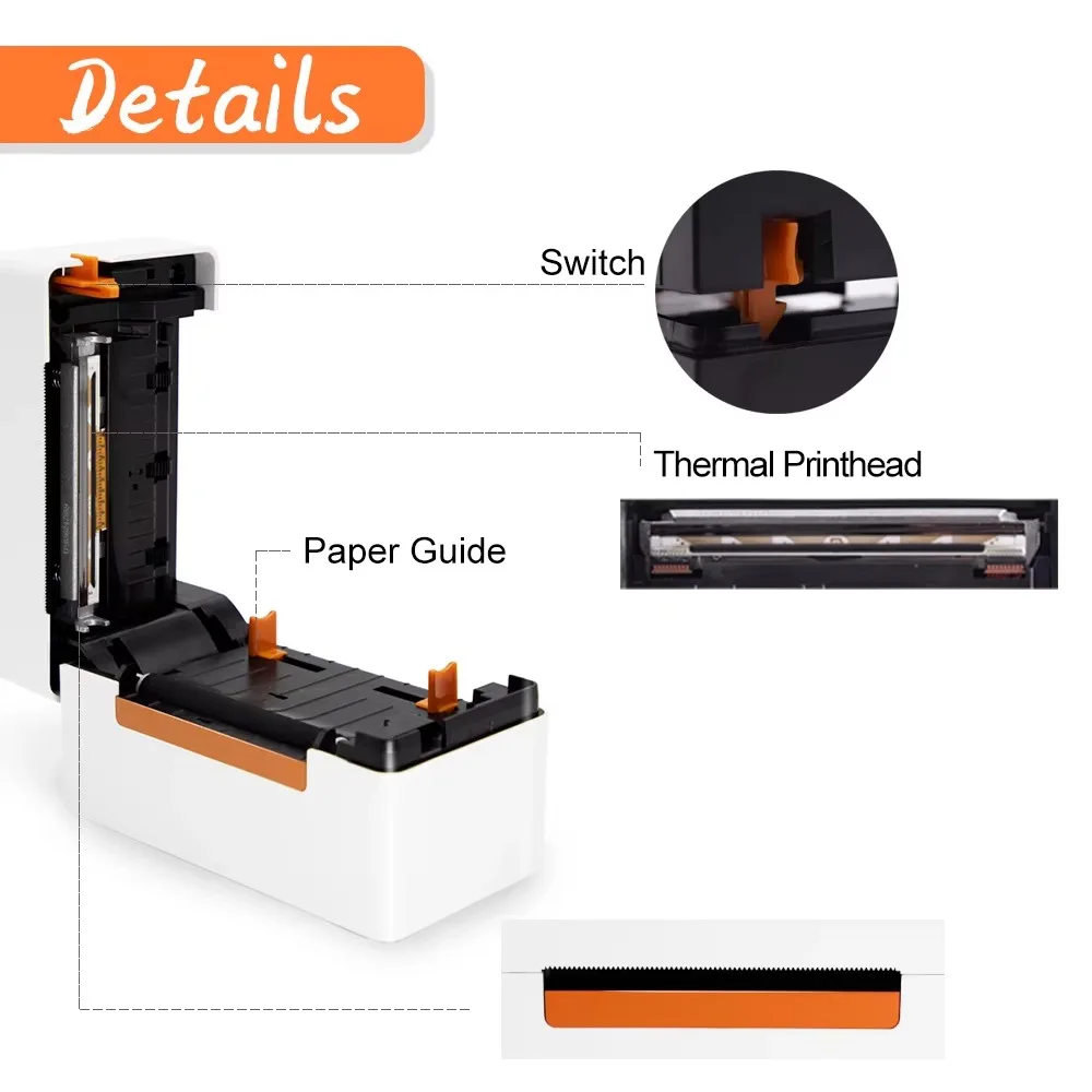 3 Inch 203dpi Thermal Label Printer  Receipt Sticker Barcode A6 Waybill Label  High Speed with Blue Tooth