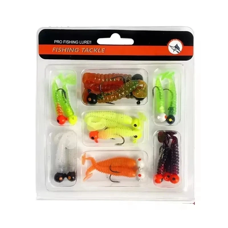 Lure Bait Set Fat Screw T Tail Wave T Tail Colored Lead Head Hook 34 Pieces Soft Bait Set