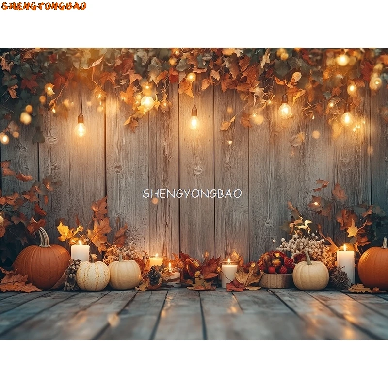 Décors de photographie de citrouilles d'automne de jour d'Halloween, accessoires d'épouvantail de cuir chevelu d'érable, RR-09 de fond de Thanksgiving de récolte de ferme