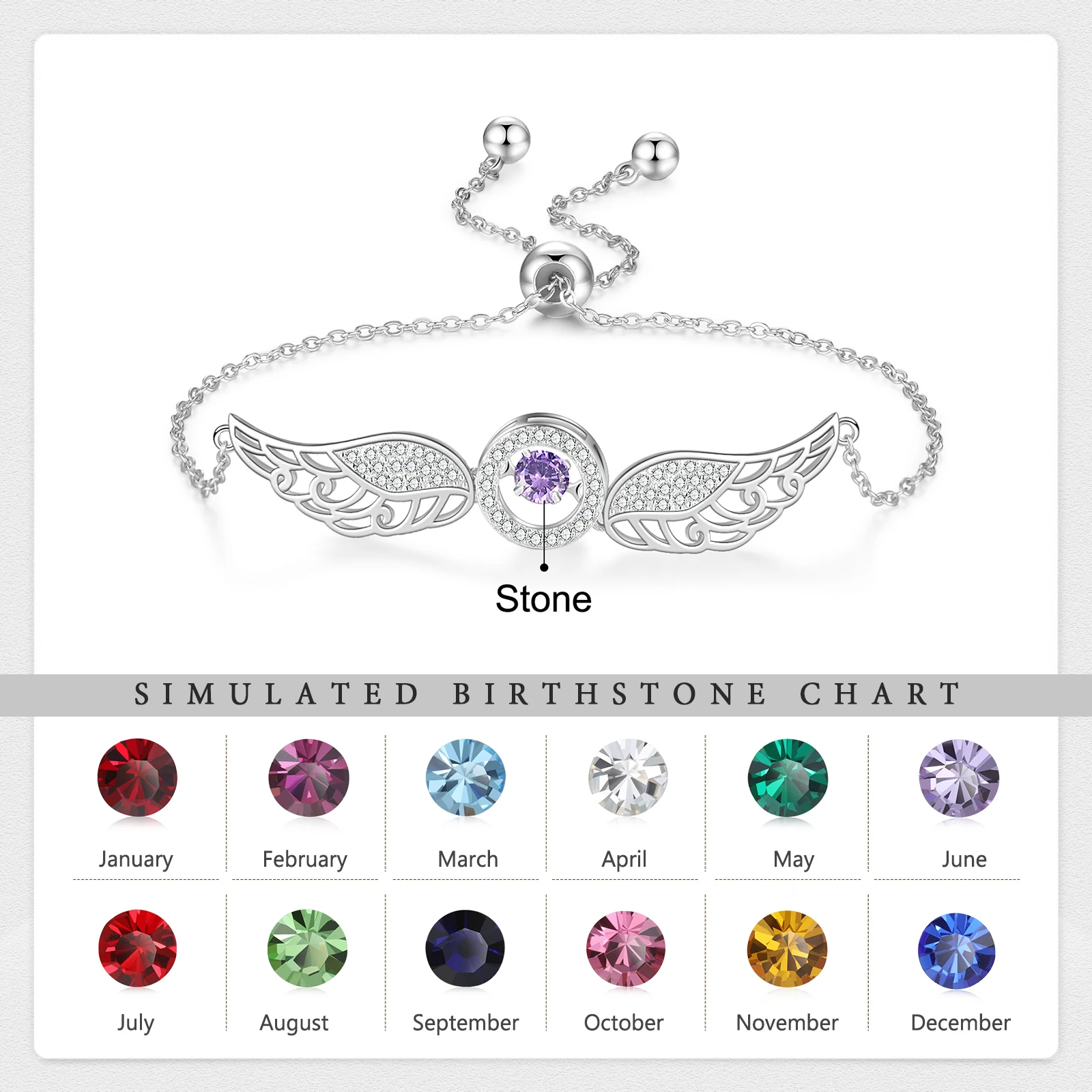 Mother's Day Personalized Women Angel Charm Bracelet Custom CZ Birthstone Chain Mom Gift for BFF Sister Wife Daughter