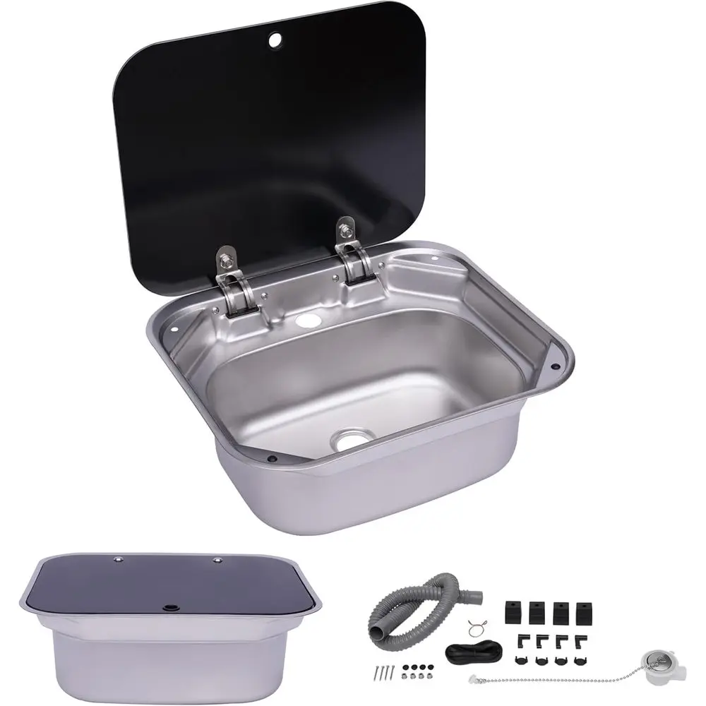 

17-дюймовая встраиваемая раковина для автодома/кухни, одинарная чаша из нержавеющей стали, раковина для мытья рук с откидной крышкой