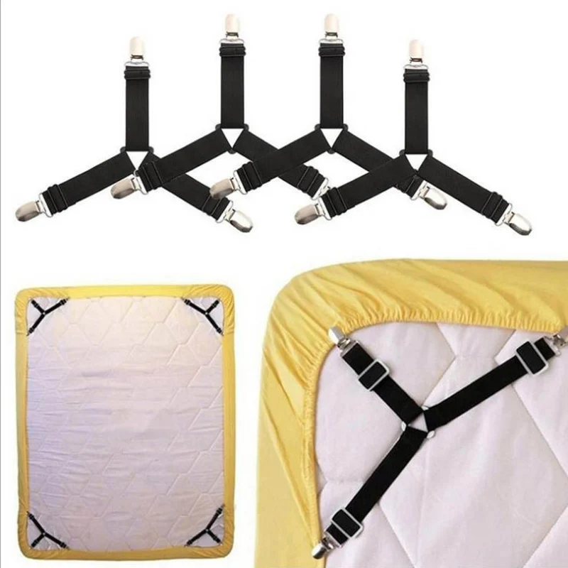 

4Pcs/lot Bed Sheet Fasteners Holder Gadgets for Bed Sheet Organizer Mattress Cover Clip for Home Elastic Straps Adjustable Clips