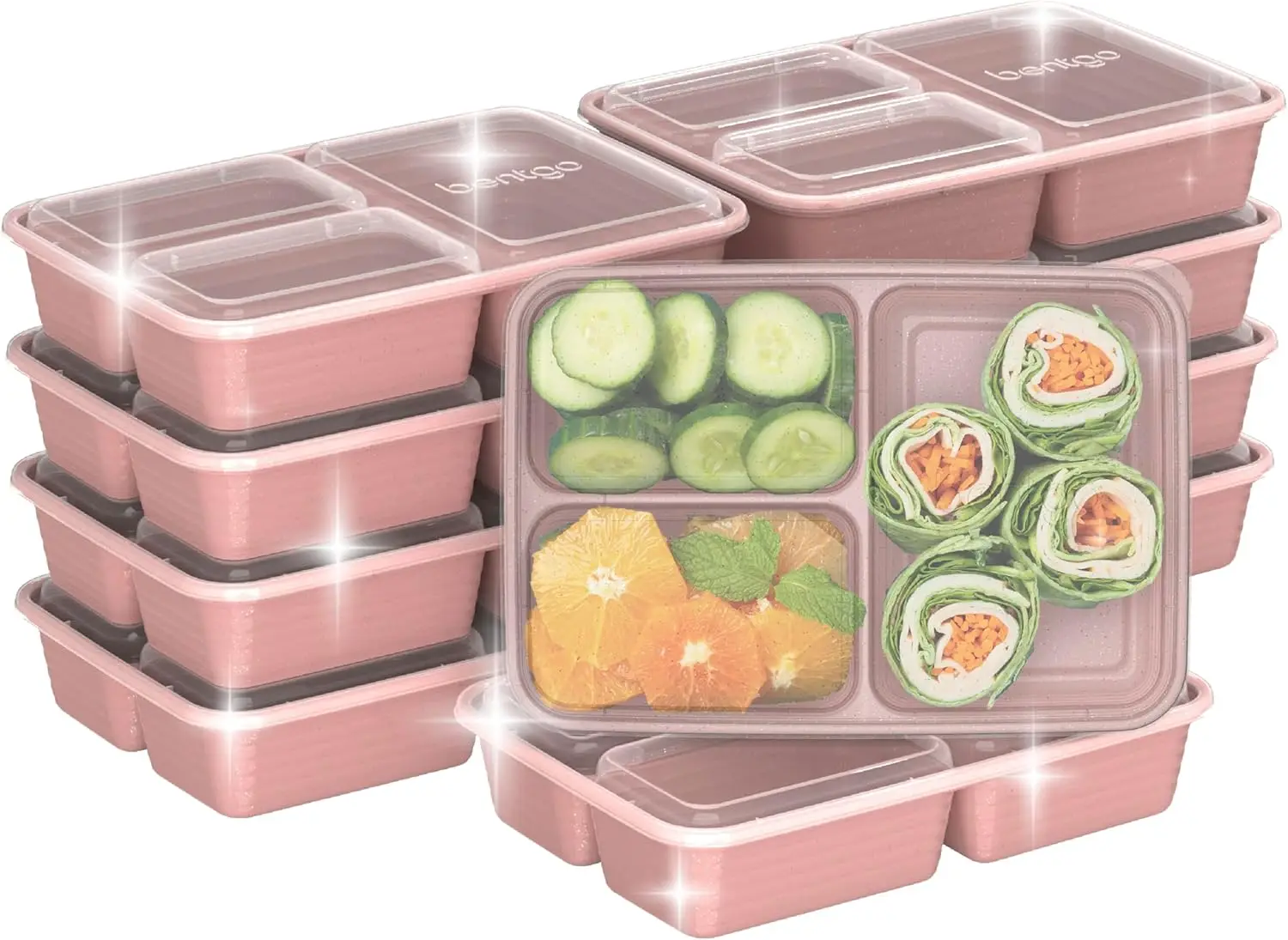20-Piece 3-Compartment Meal Prep Containers with Lids, PFAS & BPA Free, Microwave & Dishwasher Safe, Rosette Glitter