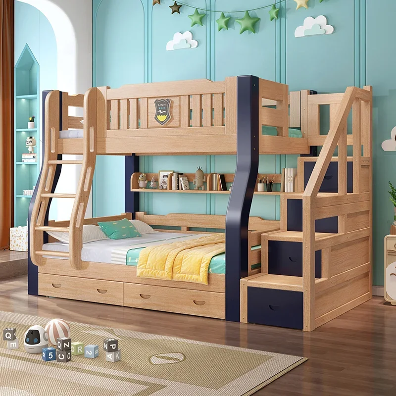 Full solid wooden mother bed,  mother and child interlocking bed, two layers, upper and lower bunks, double layer