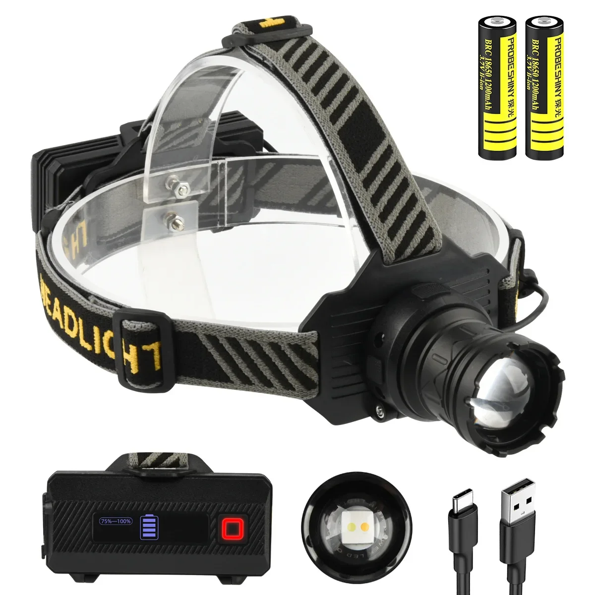 LED Headlamp Flashlight Headlight Torch Zoom Sensor Headlight Rechargeable Light Outdoor Fishing Lantern