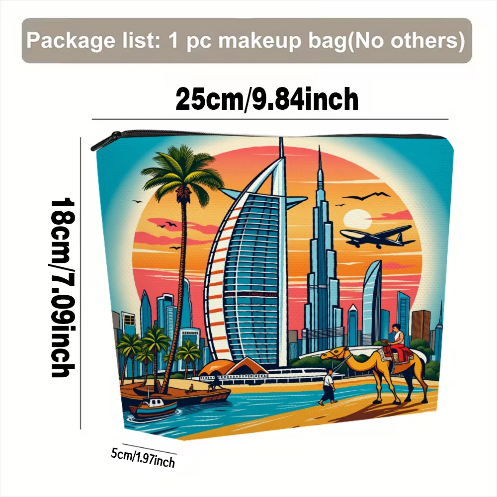 Dubai Skyline Sunset Camel Makeup Bags for Girls Cosmetic Pouch Toiletry Bag Pencil Case Travel Storage