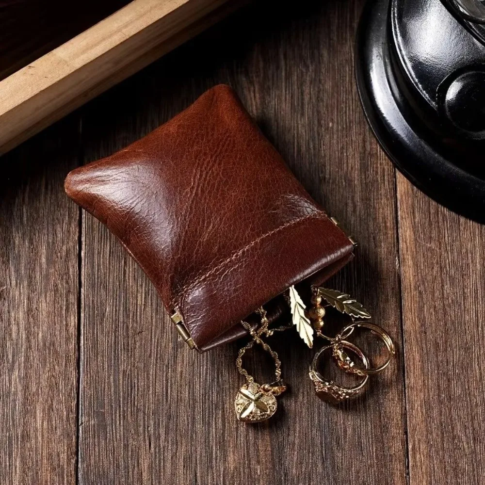 3 Size Options Coin Purse Genuine Leather Multi-Size Mini Storage Bag Compact Design Automatic Closing Squeeze Coin Purse