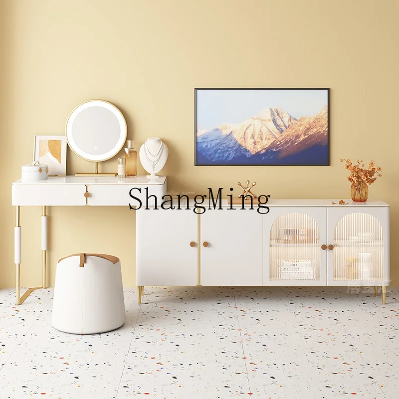 

SM light luxury dresser bedroom modern simple rock slab corner desk TV cabinet dressing table integrated
