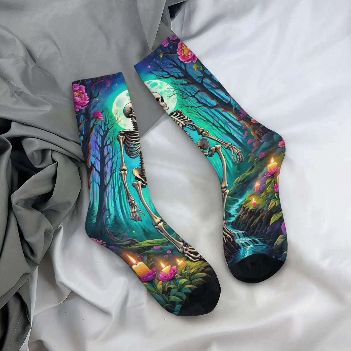 

All Seasons Crew Stockings Psychedelic Neon Skull Forest Pattern Socks Fashion Long Socks Accessories for Men Women Gifts