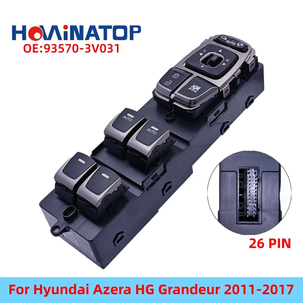 HOWINATOP 93570-3V031 26Pin High Quality Power Window Master Switch With Auto For Hyundai Azera HG Grandeur 2012-2017