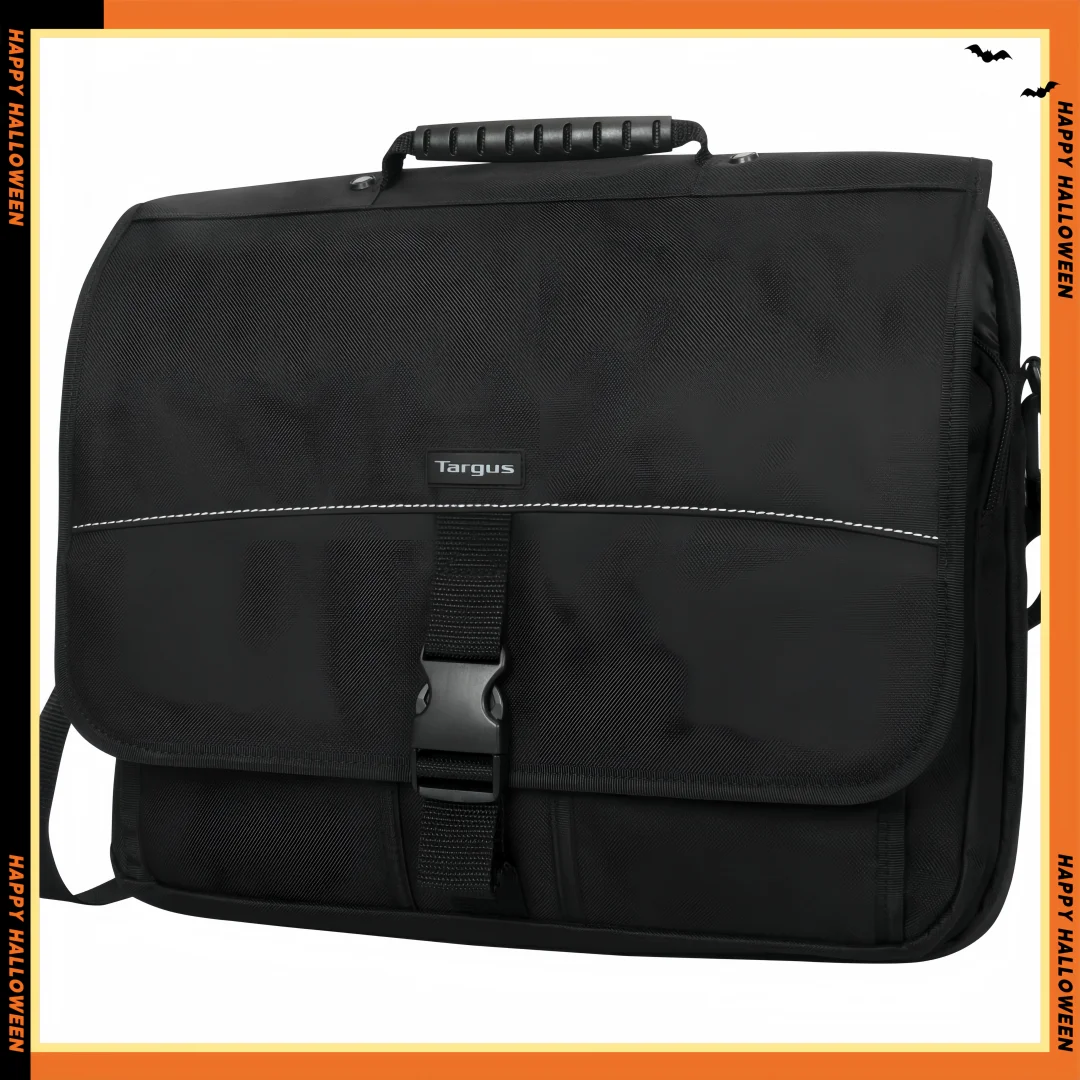 

Black Polyester Laptop Messenger Bag Padded 15.6", Business Work Organizer with File Storage for Commuters