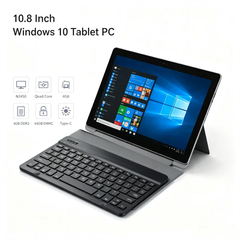 10.8인치 T10 CWI540 윈도우 10 태블릿 PC, 4GB DDR3 RAM, 64GB EMMC ROM, N3450 쿼드 코어 CPU, 64비트, 1920 x 1080 픽셀, Type-C 포트.