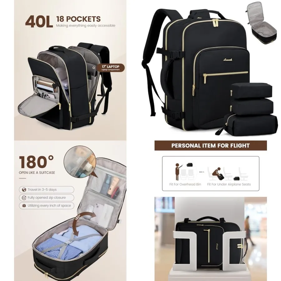 

Travel Backpack for Women and Men 40L, Airline Approved Carry On Backpack Travel Essentials, TSA Carry on Luggage, Waterproof P