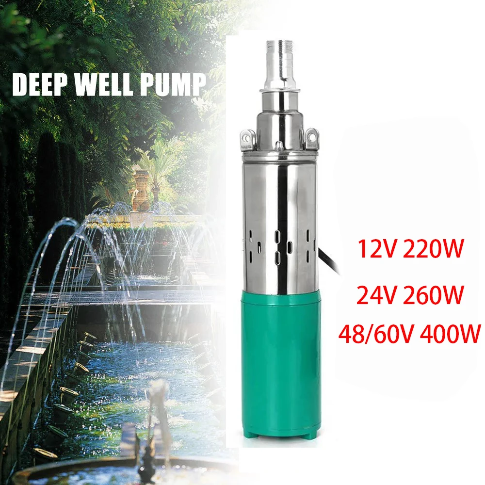 

Lift 40m Flow 20L/min DC 12V 24V Solar Water Pump Deep Well Pump 400W Screw Submersible Pump Irrigation Garden Home Agricultural