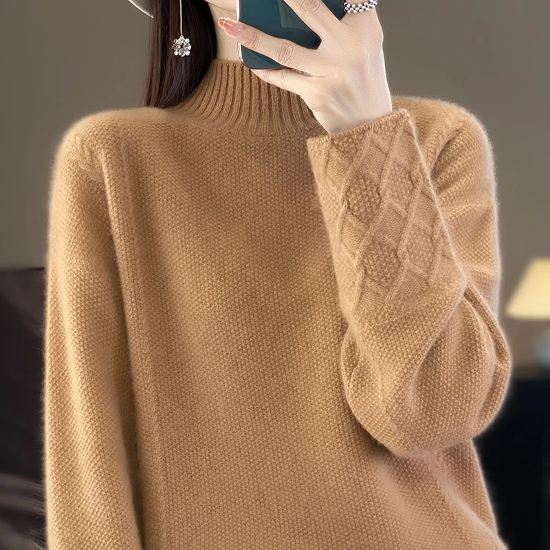 Korean version of 100% pure wool cashmere sweater female turtleneck sweater female Joker winter casual loose thick sweater