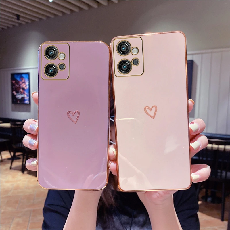 MotorolaG32 funda de teléfono de silicona chapada en corazón de amor para Mototola Moto G32 MotoG32 MotorolaG 32, chica de lujo, mujer, cubierta usada