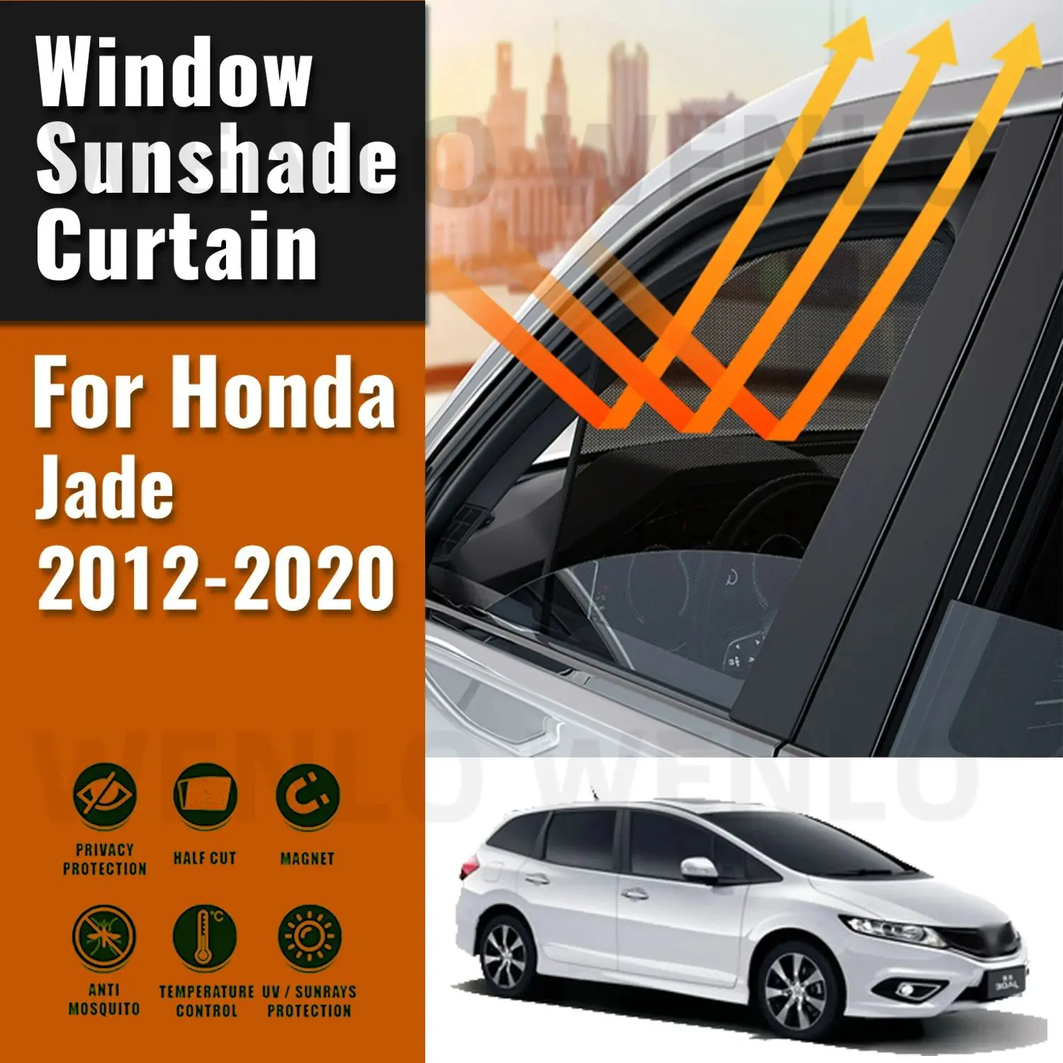 

For Honda Jade 2012-2020 Side Baby Window Sun Shade Visor Magnetic Car Sunshade Shield Front Rear Windshield Frame Curtain