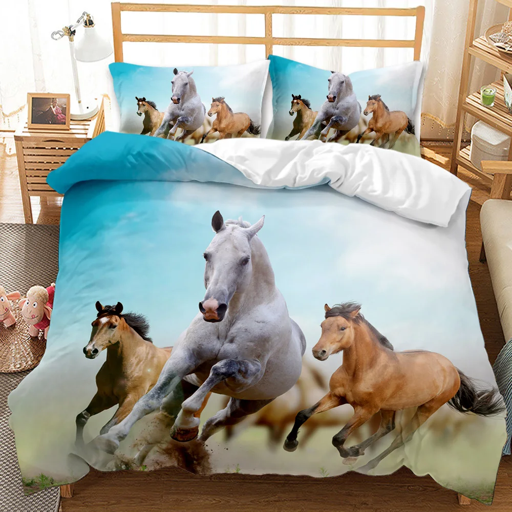 Imagem -04 - Cavalo Cama Decorativa Grupo Queen Sizepony Horse Cama Run Gallop Farm Print Poliéster Macio Duvet Cover Liberdade Pcs