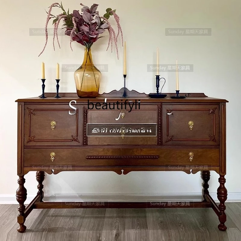 

French classical retro entrance cabinet Log antique foyer cabinet Solid wood country locker