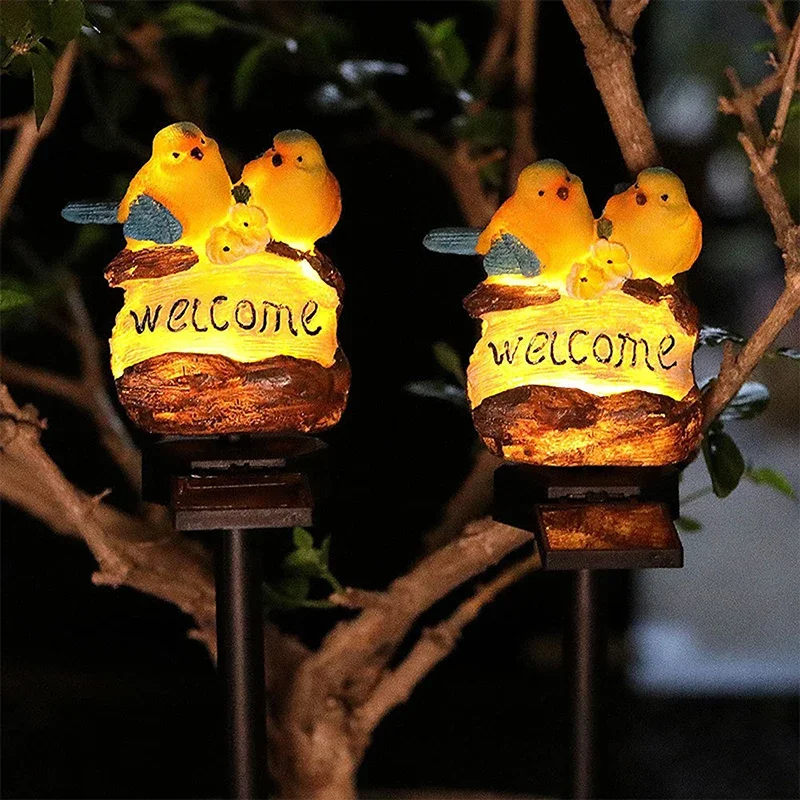 Outdoor Solar Lawn Lights Welcome Bird Style Waterproof Resin Lamps For Garden Doorway Lawn Landscape Decoration LED Solar Lamp