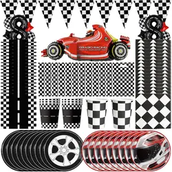 Racing Car Birthday Decoration Tableware Race Car Party Balloons Cups Plates Napkins Tablecloth Kit Backdrop Decor Supplies Set