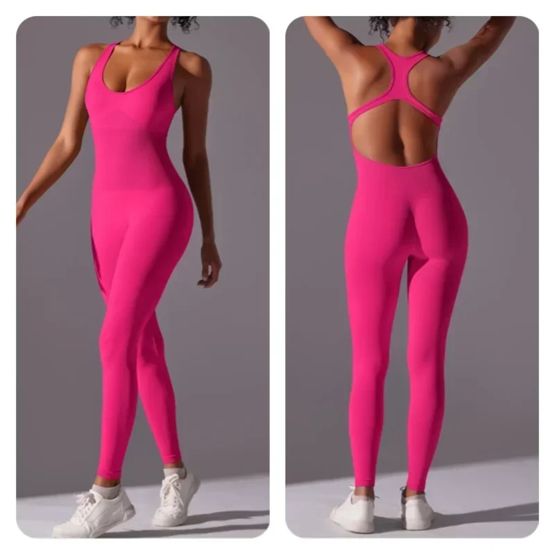 

New Fitness Jumpsuit, Tight and Sexy, Solid Color Integrated Back Yoga Suit, Seamless and Breathable Long Jumpsuit