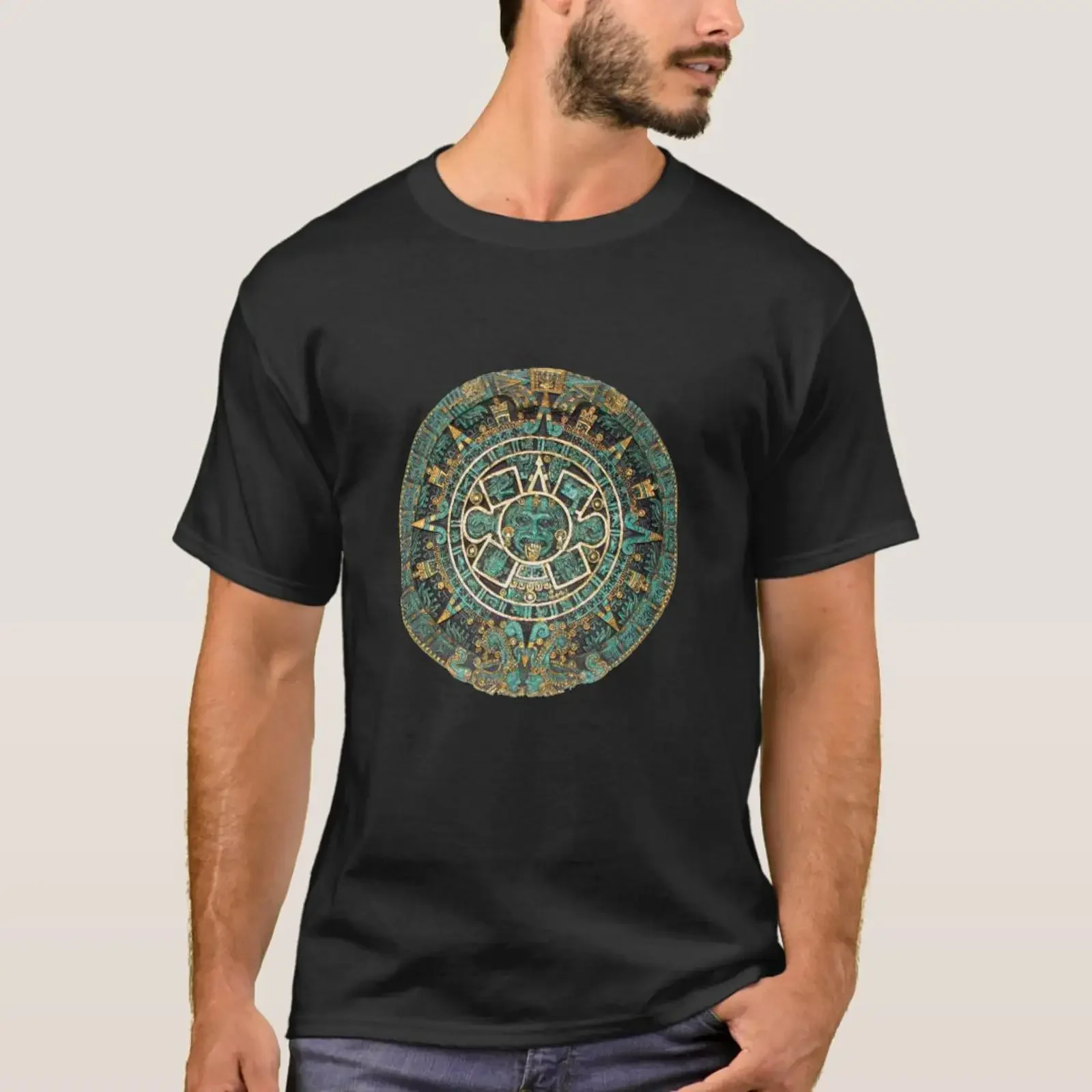 Aztec calendar T Shirt vintage Washed graphic Stylish designer clothes Comfortable Versatile Casual Stretched Slightly homme